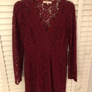 Red lace long sleeve dress